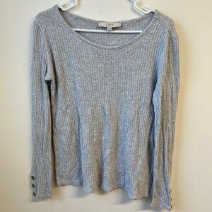 LOFT Light Gray Ribbed Long Sleeve Top